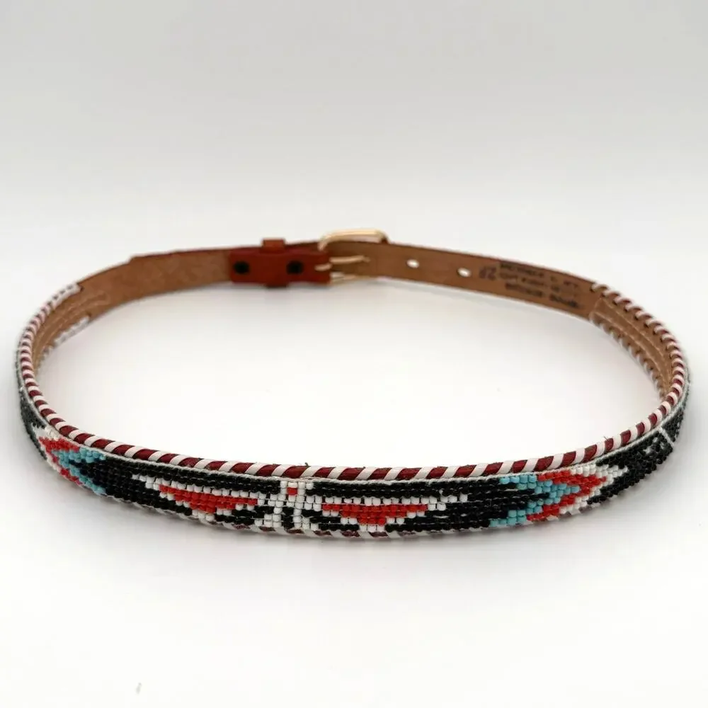Vintage Hand Beaded Leather Belt Southwest Western Size 28